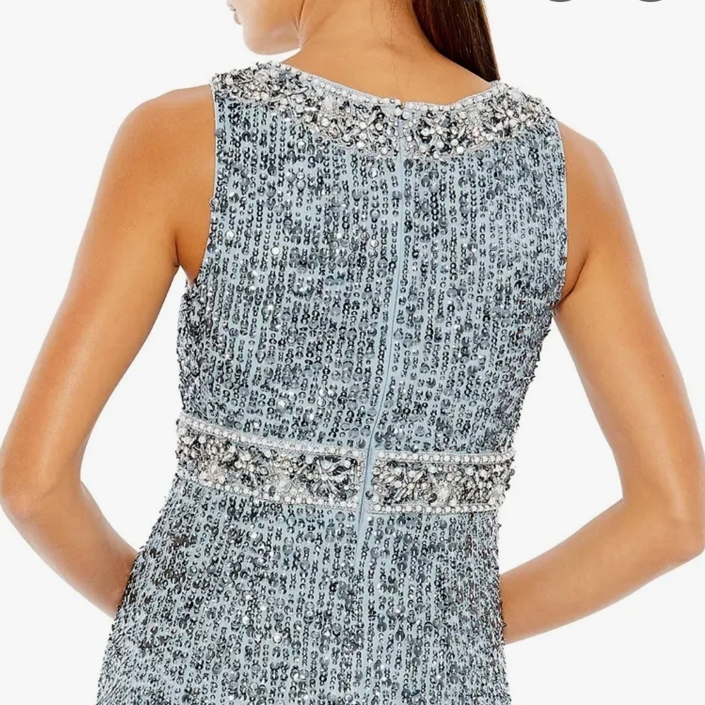 NWT Mac Duggal Silver Sequin Maxi Dress - Picture 5 of 7